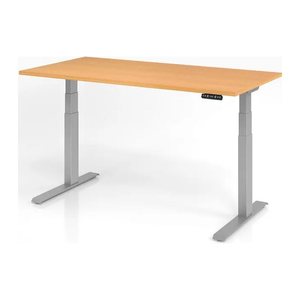 HAMMERBACHER XDKB16 elektrisch höhenverstellbarer Schreibtisch buche rechteckig, C-Fuß-Gestell silber 160,0 x 80,0 cm