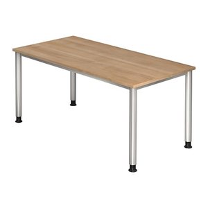 HAMMERBACHER HS16 höhenverstellbarer Schreibtisch nussbaum rechteckig, 4-Fuß-Gestell silber 160,0 x 80,0 cm