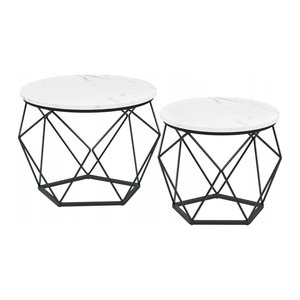 VASAGLE Couchtische-Set rund Spanplatte weiß, 2 Set