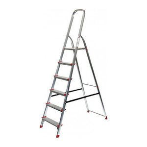 SZ Metall Stehleiter einseitig silber 6 Stufen, H: 203,0 cm
