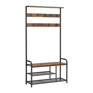 VASAGLE Garderobenbank mit Haken und Schuhrost HSR409B01 braun, schwarz Metall 85,0 cm