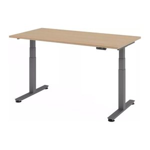 HAMMERBACHER XDSM16 elektrisch höhenverstellbarer Schreibtisch eiche rechteckig, T-Fuß-Gestell grau 160,0 x 80,0 cm