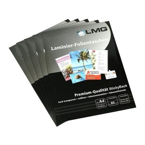 LMG Laminierfolien glänzend für A4 80 micron selbstklebender Rücken, 25 St.