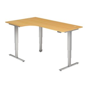 HAMMERBACHER VXDSM82 elektrisch höhenverstellbarer Schreibtisch buche L-Form, T-Fuß-Gestell silber 200,0 x 120,0 cm