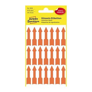AVERY Zweckform Hinweisetiketten 3008 Pfeile, leuchtorange 9,0 x 39,0 mm, 63 Etiketten