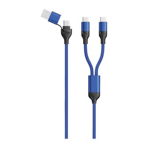 2GO USB / Type C Ladekabel DUO 2x USB-C Nylon 120cm blau