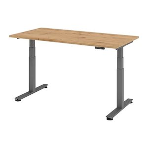 HAMMERBACHER XDSM16 elektrisch höhenverstellbarer Schreibtisch asteiche rechteckig, T-Fuß-Gestell grau 160,0 x 80,0 cm