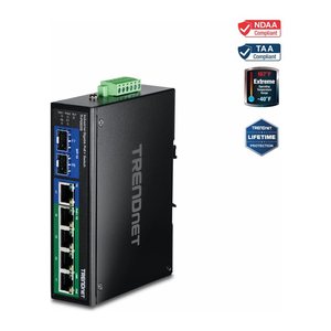 TRENDnet Industrial Switch 7-Port Gbit PoE+ 2x SFP DIN-Rail