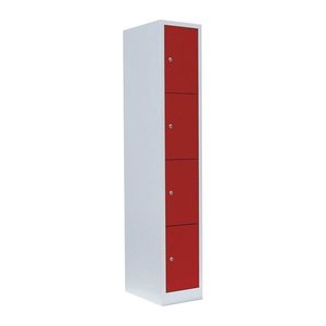 LÜLLMANN Schließfachschrank lichtgrau, feuerrot 520414, 4 Schließfächer 31,5 x 50,0 x 180,0 cm