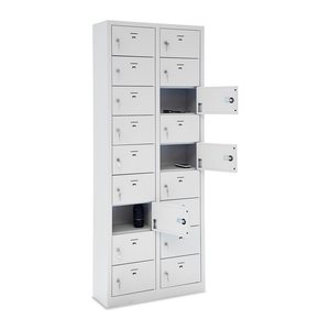 Stahl-Wertfachschrank – 18 Fächer – Lichtgrau