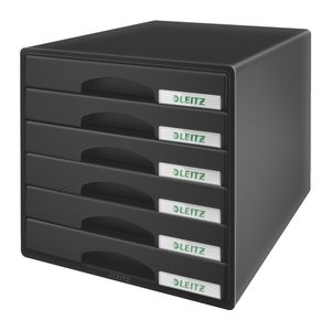 LEITZ Schubladenbox Plus schwarz 52120095, DIN A4 mit 6 Schubladen, 1 St.