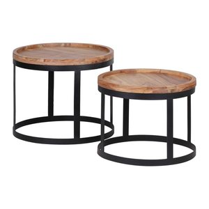 WOHNLING Beistelltische-Set rund Massivholz akazie, 1 St.
