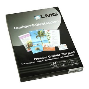 LMG Laminierfolien glänzend für A4 80 micron selbstklebender Rücken, 100 St.