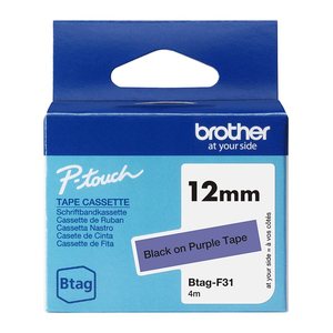 brother Schriftband Btag BTAGF31, 12 mm, schwarz auf lila, 1 St.
