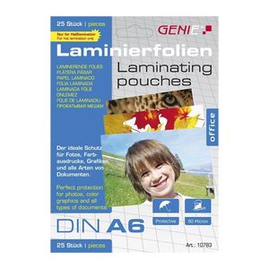 GENIE Laminiertaschen 25 A6 Folien 80 Mic.