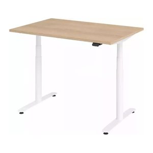 HAMMERBACHER VXDLR12 elektrisch höhenverstellbarer Schreibtisch eiche rechteckig, T-Fuß-Gestell weiß 120,0 x 80,0 cm