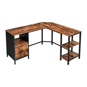 VASAGLE Schreibtisch braun L-Form, 4-Fuß-Gestell schwarz 150,0 x 50,0 cm