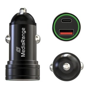 MediaRange Kfz-Ladegerät 20W 1x USB-A u. 1x USB-C Alu, schw.