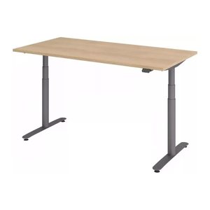 HAMMERBACHER VXDLR16 elektrisch höhenverstellbarer Schreibtisch eiche rechteckig, T-Fuß-Gestell grau 160,0 x 80,0 cm