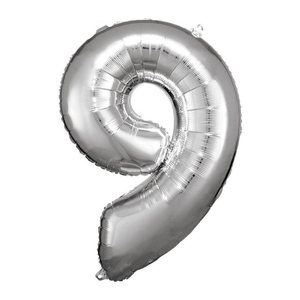 amscan® Folienballon Zahl 9 silber, 1 St.