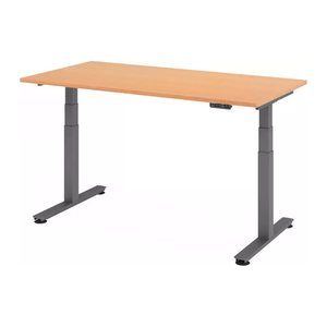HAMMERBACHER XDSM16 elektrisch höhenverstellbarer Schreibtisch buche rechteckig, T-Fuß-Gestell grau 160,0 x 80,0 cm