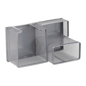 relaxdays Schreibtisch-Organizer silber Metall 3 Fächer 18,5 x 9,5 x 10,0 cm