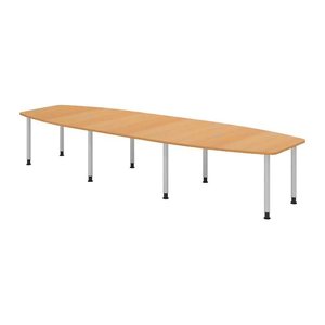 HAMMERBACHER Konferenztisch KT40C buche Tonnenform, Rundrohr silber, 400,0 x 85,0 - 130,0 x 72,0 - 74,0 cm