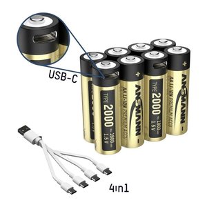 ANSMANN USB-Akkus mit Ladekabel Premium Li-Ion Mignon AA 1.800 mAh, 8 St.