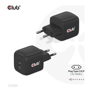 Club3D Ladegerät 2xUSB Typ C PD 45W, GaN retail