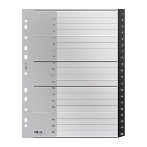 LEITZ Ordnerregister recycle 1211 DIN A4 Vollformat, Überbreite 1-20 schwarz 20-teilig, 1 Satz