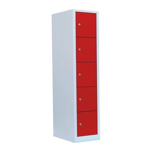 LÜLLMANN Schließfachschrank lichtgrau, feuerrot 523514, 5 Schließfächer 41,5 x 50,0 x 180,0 cm