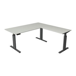 Kerkmann Move 3 elegant elektrisch höhenverstellbarer Schreibtisch lichtgrau L-Form, T-Fuß-Gestell grau 180,0 x 180,0 cm