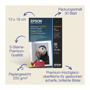 EPSON Fotopapier S042154 13,0 x 18,0 cm glänzend 255 g/qm 30 Blatt