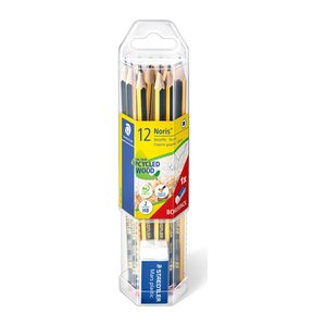 STAEDTLER Noris® 120 Bleistifte HB schwarz/gelb mit Radierer, 1 Set