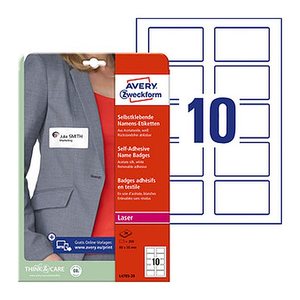 AVERY Zweckform Namensetiketten L4785-20 weiß 80,0 x 50,0 mm, 20 Blatt