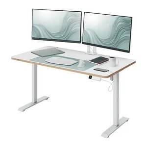 LEITZ Ergo 67700001 elektrisch höhenverstellbarer Schreibtisch weiß rechteckig abgerundet, T-Fuß-Gestell weiß 120,0 x 70,0 cm