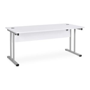 Schreibtisch – T-Fuß – Fixe höhe inkl. Knieraumblende (1600 x 800 x 730 mm, Platte Weiß)