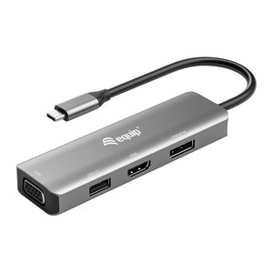 Equip Adapter USB-C->HDMI/DP/VGA/USB2.0 4K/ 60Hz 0.15m Alu.