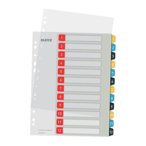 LEITZ Ordnerregister Cosy DIN A4+ Vollformat, Überbreite 1-12 farbig 12-teilig, 1 Satz