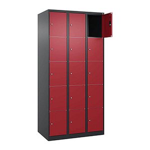 CP Schließfachschrank Classic Plus rubinrot, schwarzgrau 080000-305 S10029, 15 Schließfächer 90,0 x 50,0 x 185,0 cm