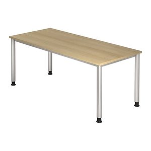 HAMMERBACHER HS19 höhenverstellbarer Schreibtisch eiche rechteckig, 4-Fuß-Gestell silber 180,0 x 80,0 cm