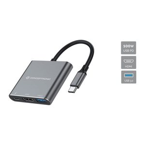 CONCEPTRONIC 3-1 Dock USB-C->HDMI/USB-A/100WPD 25cm gr
