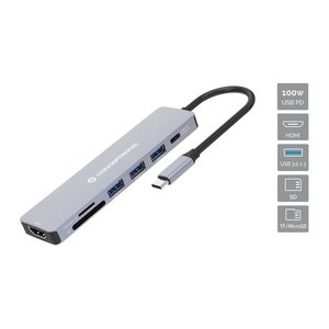 CONCEPTRONIC 7-1 Dock USB-C->HDMI/3xUSB-A/SD/TF/+ 25cm gr