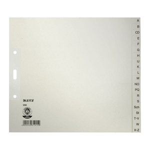LEITZ Ordnerregister 1210 DIN A4 Halbformat, Überbreite A-Z grau 20-teilig, 5 Satz