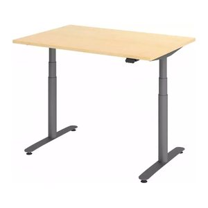 HAMMERBACHER VXDLR12 elektrisch höhenverstellbarer Schreibtisch ahorn rechteckig, T-Fuß-Gestell grau 120,0 x 80,0 cm