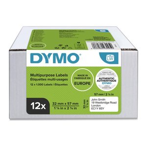 DYMO Etikettenrollen für Etikettendrucker S0722540 weiß, 57,0 x 32,0 mm, 12 x 1000 Etiketten