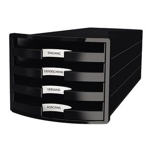 HAN Schubladenbox IMPULS  schwarz 1013-13D, DIN A4 mit 4 Schubladen, 1 St.