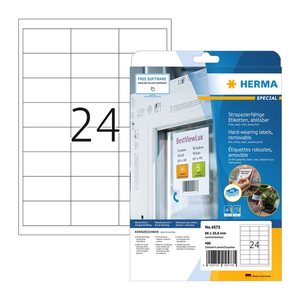 HERMA wetterfeste Folienetiketten 4573 weiß 66,0 x 33,8 mm, 20 Blatt