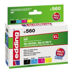 edding EDD-560 schwarz, cyan, magenta, gelb Druckerpatronen kompatibel zu HP 903XL (3HZ51AE), 4er-Set