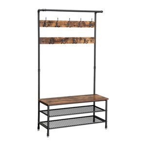 VASAGLE Garderobenbank mit Haken und Schuhrost HSR47BX braun Holz 100,0 cm
